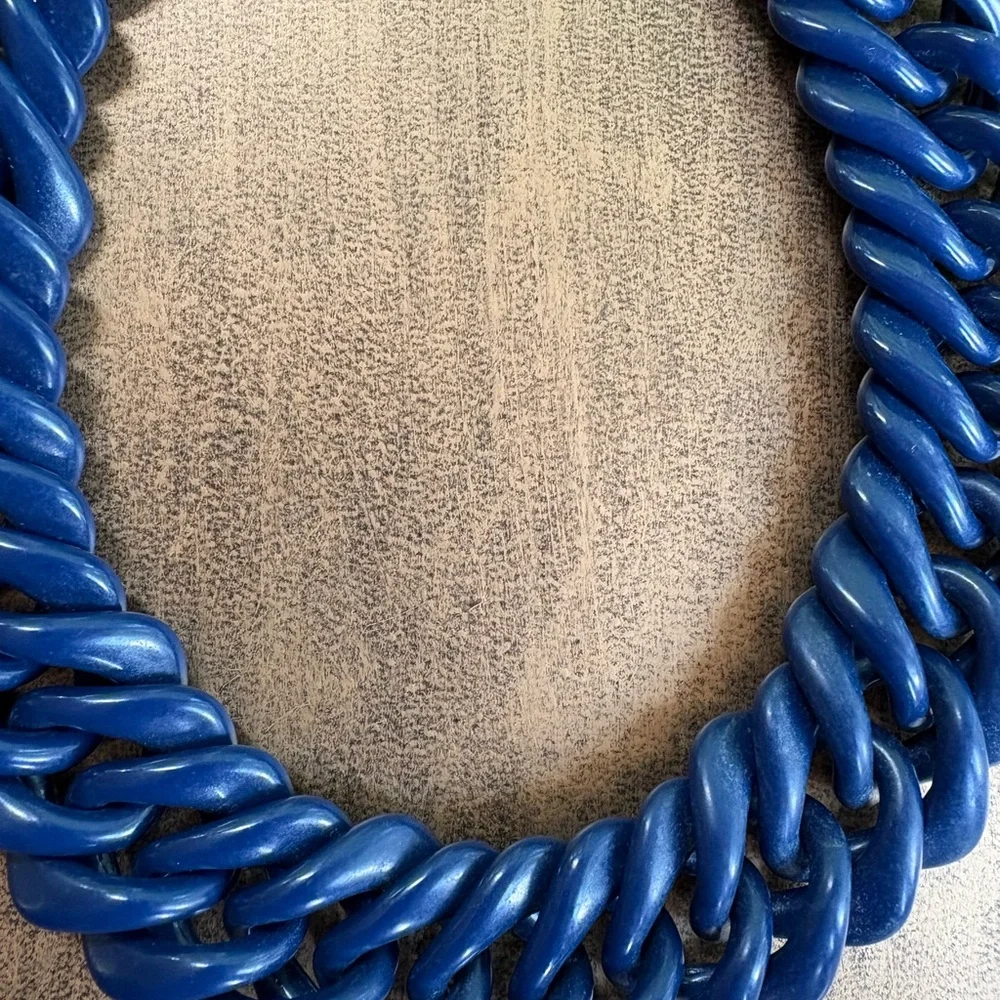 Chunky Vintage Blue Flat Chain Necklace - Picture 3 of 7